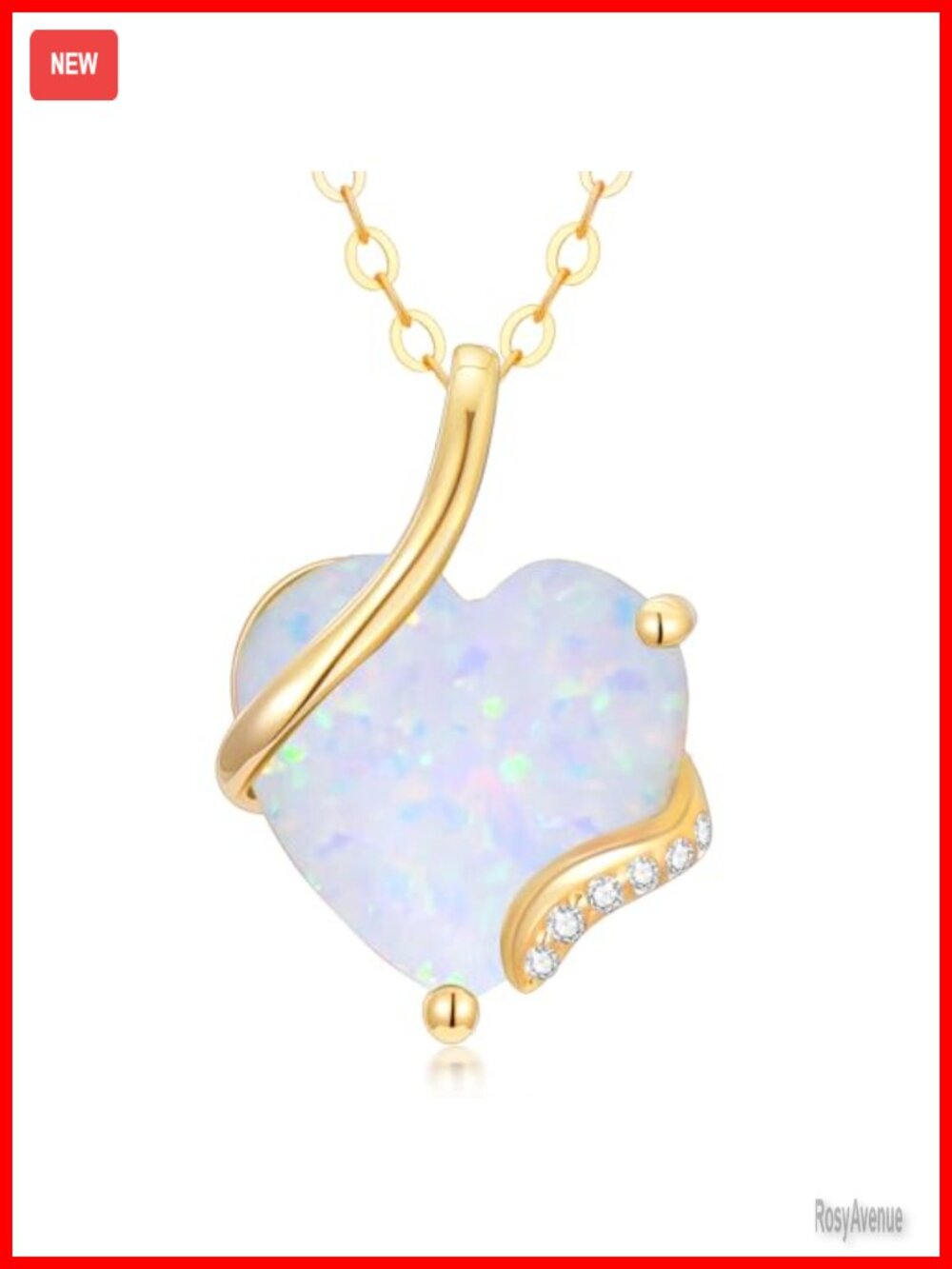 14K Solid Gold Opal Heart Pendant Necklace 3 Carat Birthstone 16-18"